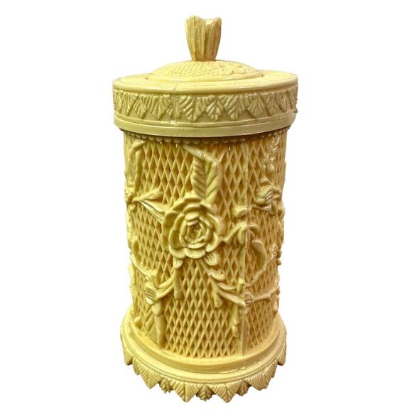 3/$20 VTG 1970s Faux Ivory Plastic Lattice & Flower Container With Lid Hong Kong - Picture 2 of 8